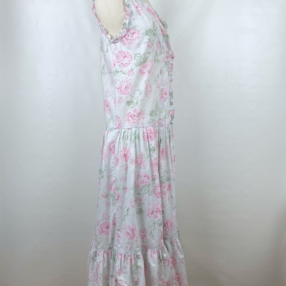 Vintage Victoria Secret Dress Medium Cotton Gold Label Pink Roses Midi Boho - Picture 4 of 8